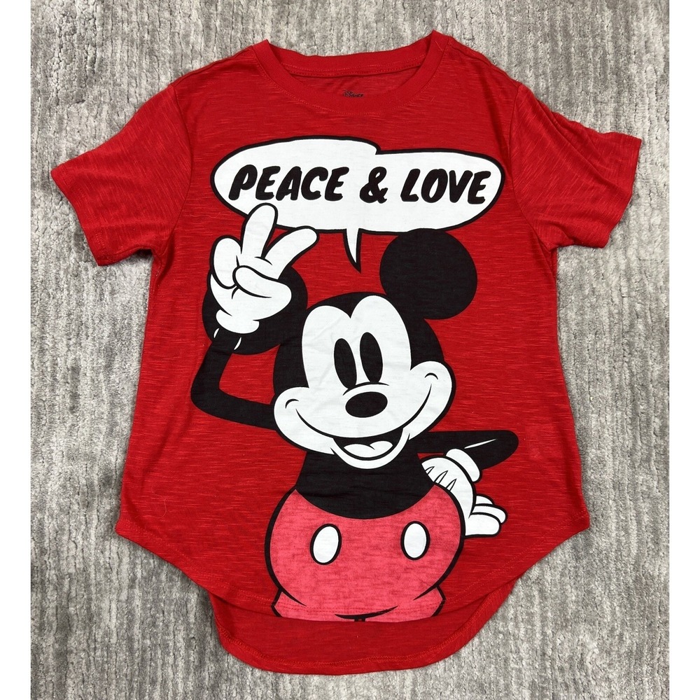 Disney T-Shirt Unisex XS Red Mickey Mouse Peace & Love Slub Knit LT42101LC